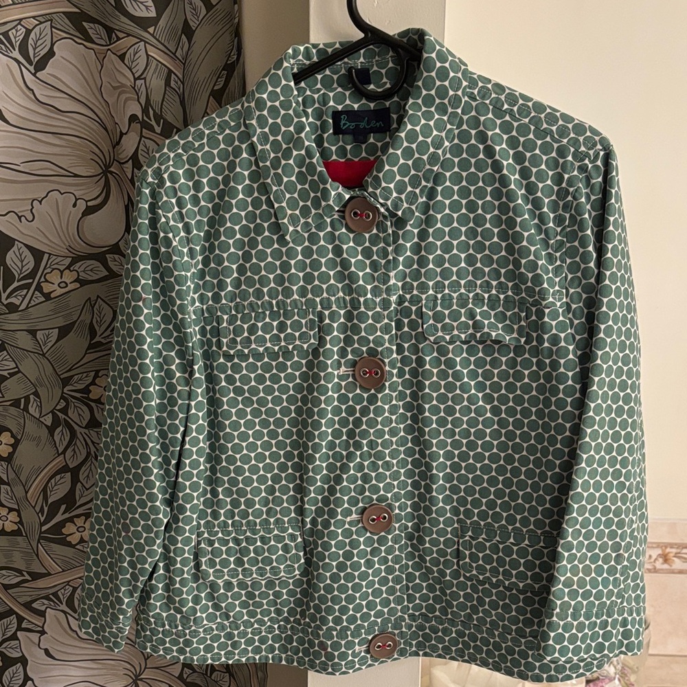 Boden Green Dot Pattern Cropped Blazer 16/18